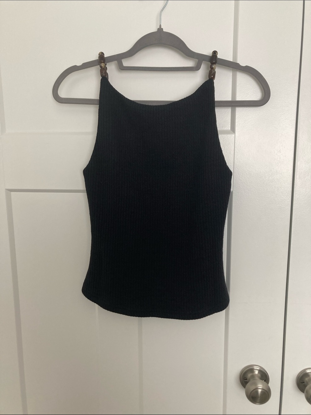 Ribbed Black Halter Tank Top